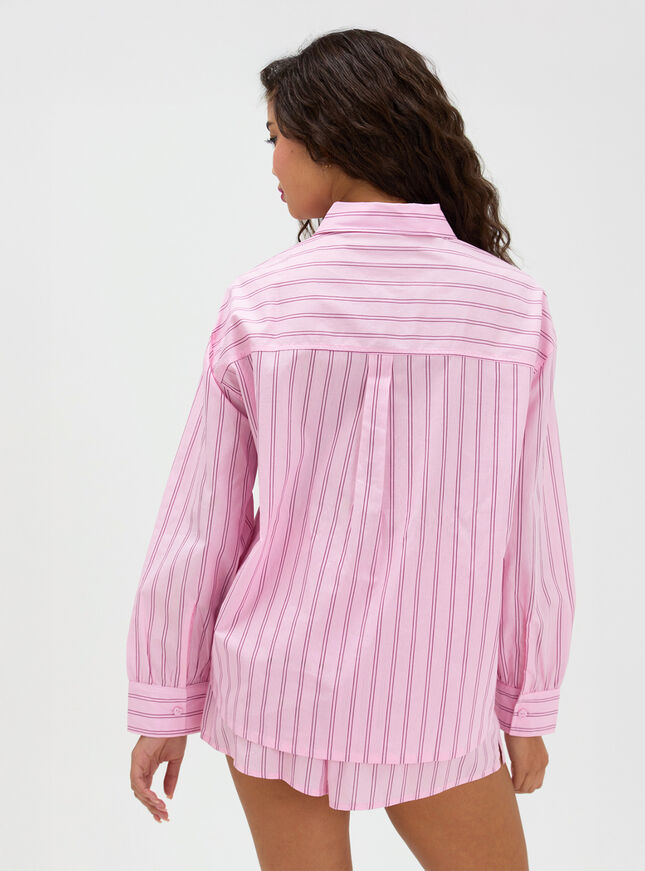 Striped oversized cotton short pyjama set